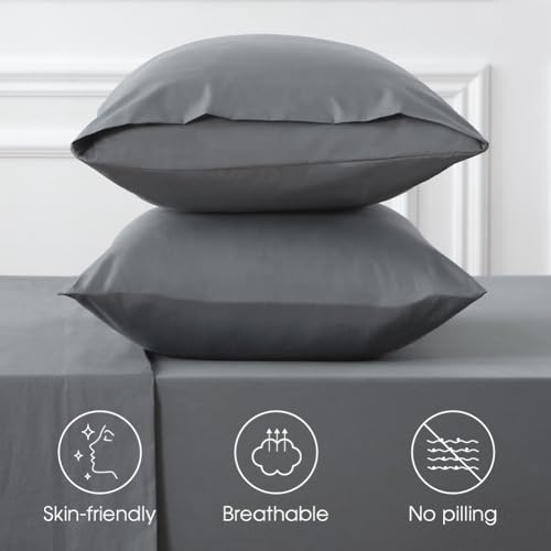 HYPREST Extra Deep Pocket Twin Sheet Sets Fits 18"-24" in Deep Mattress -100% Cotton Sheets,Grey Hotel Luxury Soft Wrinkle Free Cooling Sheet Sets for Twin Bed Deep Pocket HYPREST