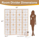Shoji Room Divider, 67 Inch Tall Japanese Style Room Divider, Folding Privacy Shoji Screen, Dividers for Room Separation, Portable Partition for Home Office - 4 Panel (White) ZFFURN