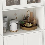 Gyfimoie 68" Tall Kitchen Pantry Cabinet with Side Drawer, Kitchen Pantry Storage Cabinet with Glass Door,Freestanding Food Hutch with Microwave Stand for Dining Room (White) Gyfimoie