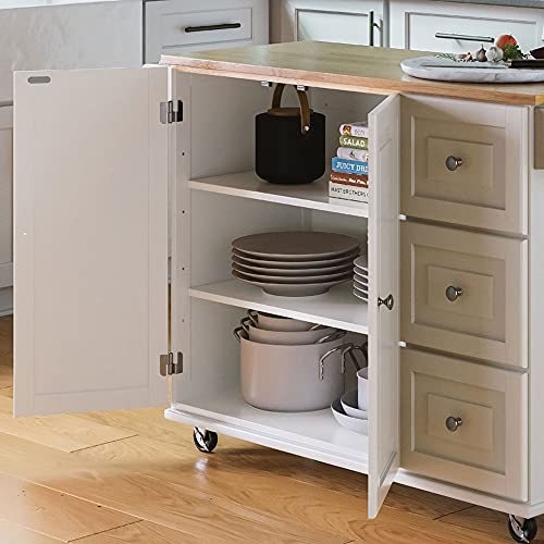Homestyles Mobile Kitchen Island Cart with Wood Drop Leaf Breakfast Bar, Off White,Soft White, 54 Inch Width homestyles