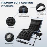 HOMSHADE Oversized Zero Gravity Chair, 33In XXL Outdoor Recliner Chair w/Removable Cushion&Headrest, Reclining Patio Chairs for Indoor, Camping Lounge Chair with Footrest, Support 500LBS, Black