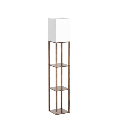 RUNTOP Floor Lamp with Shelves, Modern Shelf Lamp for Display Storage, 3 Color Temperature Wood Narrow Standing Corner Lamp with 8W Bulb for Living Room Decor, Bedroom, Office, Home Decor(Brown) RUNTOP