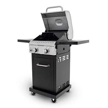 Megamaster 2-Burner Propane Barbecue Gas Grill with Foldable Side Tables, Perfect for Camping, Outdoor Cooking, Patio, Garden Barbecue Grill, 28000 BTUs, Silver and Black, 720-0864MA