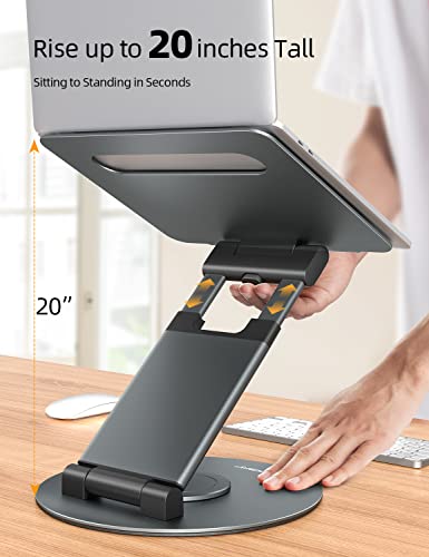 Nulaxy Telescopic 360 Rotating Laptop Stand for Desk Adjustable Height Swivel Pull Out Design Ergonomic Laptop Riser Standing Desk Converter Fits All 10-17" Laptops Computer MacBook, Gray Nulaxy