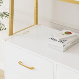 HITHOS 69" Tall White Gold 4-Tier Bookshelf with Storage Drawers and Elegant Design HITHOS