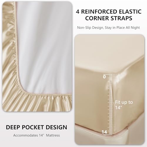 CozyLux Satin Sheets Queen Size Bed Set - 4 Piece Silky Queen Sheet Set, Luxury Champagne Queen Sheets with Smooth and Soft Microfiber, Includes 1 Fitted Sheet, 1 Flat Sheet and 2 Pillowcases CozyLux