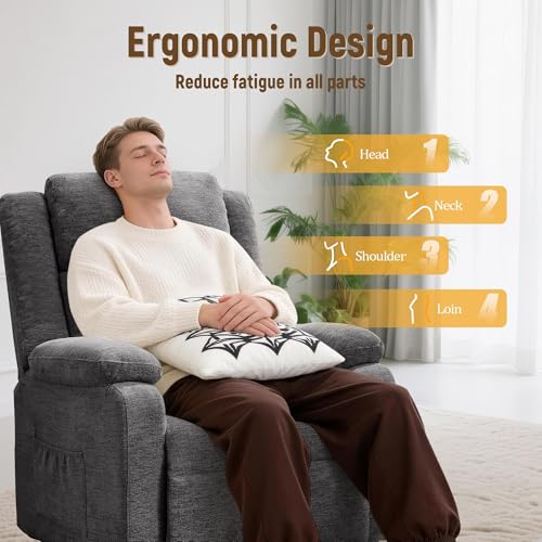 Korser Power Recliner Chair, Living Room Chairs for Adults, Oversized Electric Recliner with Side Pockets, Chenille Fabric Reclining Chair for Living Room, Bedroom