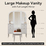 JIJIWANG 68.75H Antique Makeup Vanity Desk with Triple Mirror,6-Drawer Dressing Table Set Including Stool,Full Length Mirror for Bedroom Dressing Room,White JIJIWANG