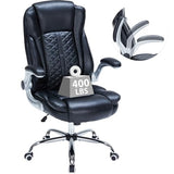 400lbs Executive Office Chair with Flip-Up Armrests, Big and Tall Computer Chair for Heavy People, Heavy Duty Ergonomic Comfy Chair, Breathable PU Leather (Black) HESL