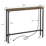 ELYKEN 5.9" Narrow Console Sofa Table with Power Outlets and USB Port, 5.9" Dx39.4 Wx31.1 H Long Behind Couch Table with Metal Frame and 6.5’ Extension Cord, Rustic Brown ELYKEN
