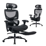 COLAMY Ergonomic Mesh Office Chair with Footrest, Executive High Back Computer Desk Chair with Wide Headrest and Adjustable 3D Arms, Backrest Height, Tilt Lock and Lumbar Support, Black COLAMY