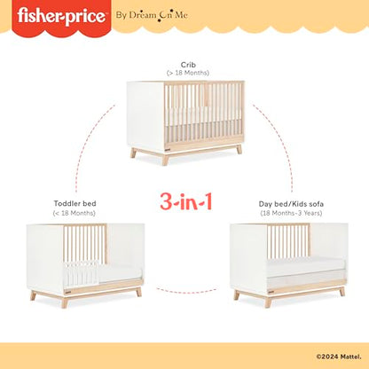 Dream On Me Fisher Price Siesta 3-in-1 Convertible Crib, White Vintage Oak