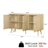 IDEALHOUSE 47.2" Rattan Sideboard Buffet Cabinet with 3 Doors, Boho Storage Cabinet with Adjustable Shelves, Console Table for Living Room, Dining Room, Entryway, Coffee Bar IDEALHOUSE