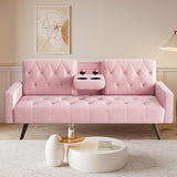 72" Pink Velvet Futon Couch Living Room Couch Bed Convertible Sleeper Sofa Bed with Cup Holder for Bedroom Guest Bed 2 Seater Reclining Sofas Couches with Nailhead Trim for Small Space (Pink) anwickjeff