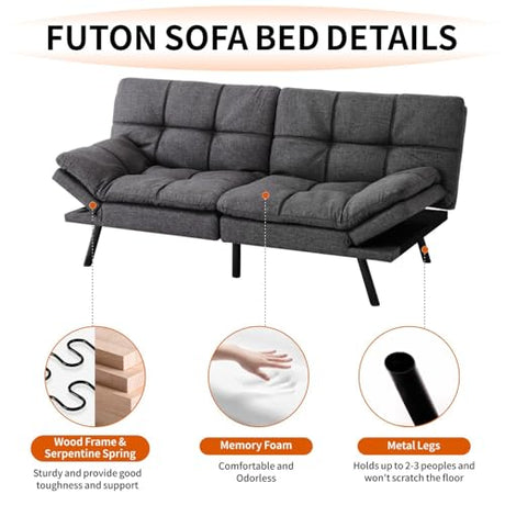 MUUEGM Convertible Futon Sofa Bed Memory Foam 71" Sofabed Modern Loveseat Sleeper Sofa with Adjustable Backrest & Armrest for Small Space Office Couch for Living Room,Apartment,Office MUUEGM
