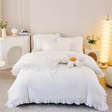 MOOWOO Chic Ruffle Lace Polyester Duvet Cover Set -Girl White Bedding-2 Piece Twin Comforter Duvet Cover with Zipper Closure -Ultra Soft and Light Weight(White, Twin)-NO Including Comforter MOOWOO