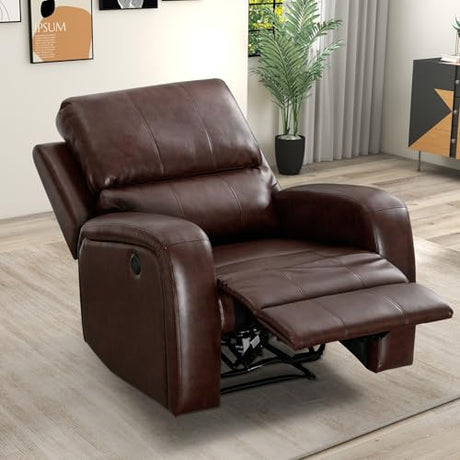 HAOMARKETS Electric Recliner Chair, Soft PU Leather Power Recliners with Padded Backrest, Single Overstuffed Heavy Duty Reclining Sofa for Living Room Bedroom, Brown HAOMARKETS
