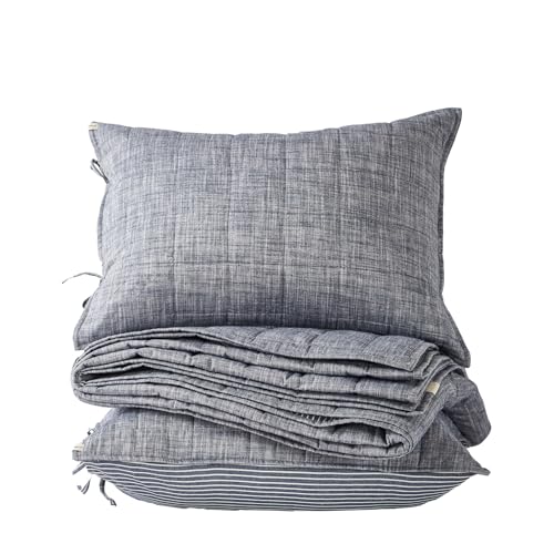 softpage Navy Quilts Queen Size， Cotton Bedspreads Queen Size，3-Pieces Queen Quilt Set with Blue Stripe Bedding Coverlet Light Weight Quilted Blanket with 2 Pillow Shams softpage