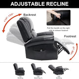 RHHVVR Classic Rivets Leather Power Recliner Chair for Living Rooms, Swivel Rocker Recliner Chair with Heat and Massage, Wall Hugger Glider Reclining Sofa for Small Spaces, Black RHHVVR