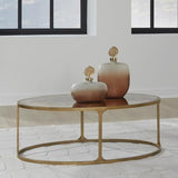 Signature Design by Ashley Korajane Oval Coffee Table with Tempered Glass Top, Faux Marble Finish, Steel Frame, 48" W x 27.38" D x 17.5" H, Antique Gold Signature Design by Ashley