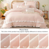 CCoutueChen Ruffle Duvet Cover Queen 3Pcs Blush Pink Shabby Chic Farmhouse Bedding Set Girls 100% Washed Microfiber Duvet Cover Set Boho Vintage Ruffled Bedding with 2 Pillowcases(No Comforter) CCoutueChen