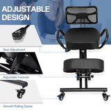 Ergonomic Kneeling Chair with Backrest & Lumbar Support, Adjustable Height Desk Chair with Wheels & Thick Cushion, Ideal for Office & Work from Home, Support Upright Sitting & Relieve Back Pain Generic