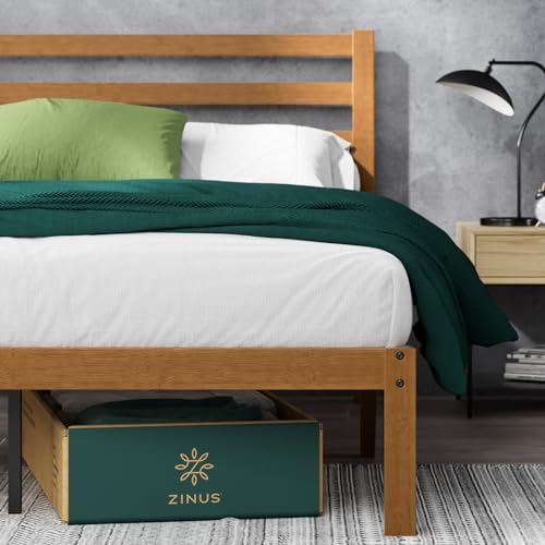 Zinus Leah Natural Bamboo Platform Bed Frame with Headboard - No Box Spring Required, Easy Assembly, Queen Size - WoodArtSupply