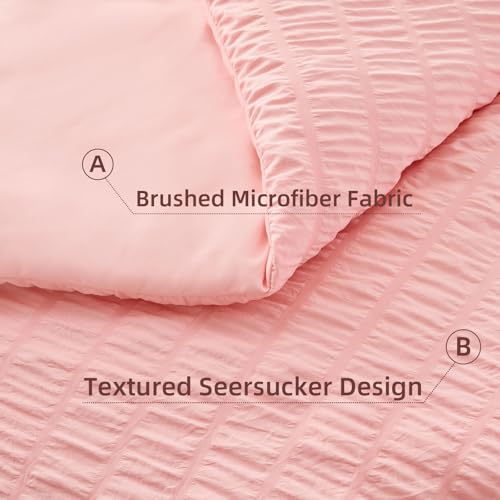 FUANNA Pink Full Size Comforter Sets 7 Pieces, Luxury Seersucker Bed in a Bag Full for All Seasons, Soft Bed Sets with Comforter, Flat Sheet, Fitted Sheet, Pillowcases & Shams for Bedroom FUANNA