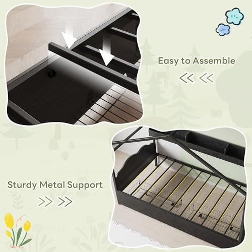 LIKIMIO Twin Bed Frame with 2 Storage Drawers, DIY House Bed with Bookshelf & Curved Headboard & Footboard, Twin Corner Bed Frames for Bedroom, No Box Spring Needed, Black LIKIMIO