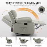 Korser Recliner Chair, 360 Swivel Rocker Chair for Adults, Small Rocking Recliner for Small Spaces, Upholstered Fabric Glider Recliner Nursery (Swivel Rocker Recliner, Light Khaki)