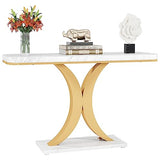 LITTLE TREE Narrow Entryway Console Table, Small, White+Gold LITTLE TREE