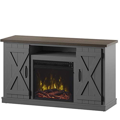 Twin Star Home Cottonwood Stand for TVs up to 55" Electric Fireplace, Antique Gray