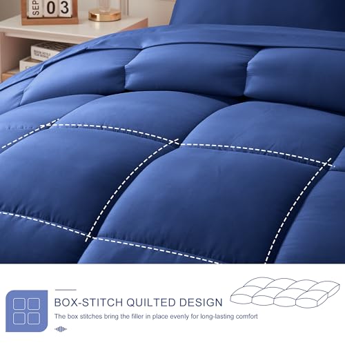 Newspin Full Comforter Set Blue - Bed in a Bag Full Size 7 Pieces, All Season Bed Set, Fluffy Comforter Set with Sheets, Sheet Set Quilt Blanket, Pillowcases & Shams Newspin