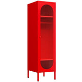 Metal Wardrobe Coat Cabinet with Adjustable Shelves and Hanging Rod,Storage Closet Locker for Bedroom,Kids Room,Office, Home, School,Almirah for Clothes,blanket. (Single Transparency Door, Red) Fumedo