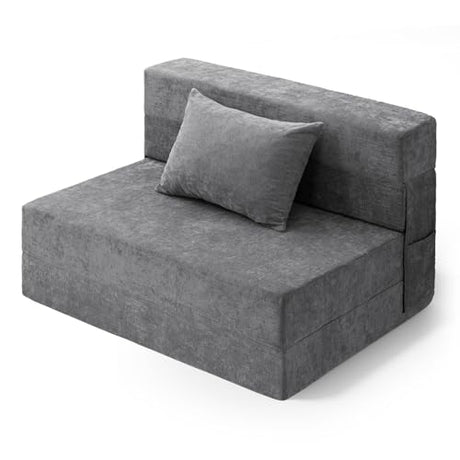HOMFINE Folding Sofa Bed - Convertible Sleeper Chair with Pillow, Fold Out Couch, Memory Foam Floor Mattress, Futon Couch, Lazy Sofa for Living Room/Dorm/Guest Room/Home Office, Twin, Gray HOMFINE