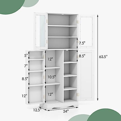 Giantex 63.5" Pantry Organizers and Storage, Freestanding Tall Storage Cabinet for Kitchen Bathroom Living Room Office, Wooden Utility Cupboard with - WoodArtSupply