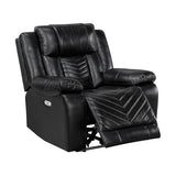 Lexicon Power Recliner Chair, Faux Leather Upholstered Home Theater Seating with LED Lighting, USB Charging Ports, Single Wall Hugger Reclining Chair for Living Room/Bedroom Easy Assembly, Black Lexicon