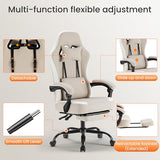 Sweetcrispy Computer Gaming Chair - High Back Ergonomic Desk Chair with Footrest and Lumbar Support, Height Adjustable Task Chair with Linkage Armrests and Headrest, 360° Swivel Wheels, Khaki Sweetcrispy
