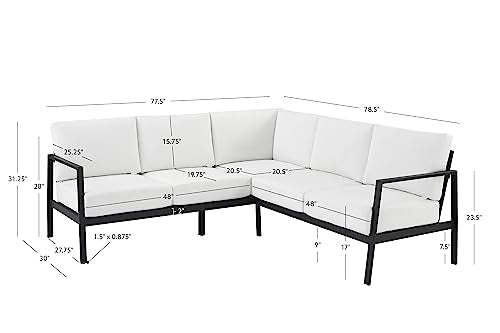 Linon Greyton Black Aluminum Frame Outdoor Sectional with White Removable Cushions Linon