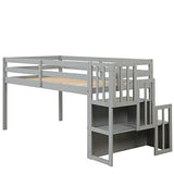 PVWIIK Twin Low Loft Bed with Staircase and Guardrail for Girls,Boys - Pinewood Frame,Grey PVWIIK