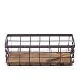 TIEYIPIN Small Metal Wire Storage Basket, Detachable Wood Base Storage Organizer Bin Basket for Kitchen Cabinets, Bathroom, Pantry, Garage, Laundry Room - Brown TIEYIPIN