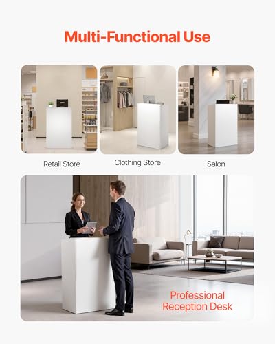 VEVOR Reception Desk, 23.6 inch Rectangular Front Counter Table, Modern Office Reception Desk with Drawer, Small Minimalist Retail Counter Table for Checkout, Lobby, Beauty Salon and Office, White VEVOR