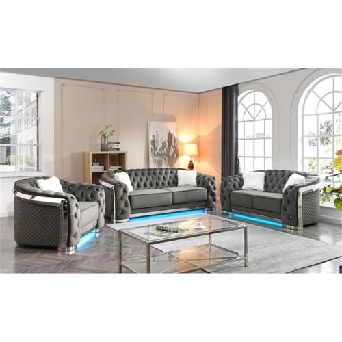 Glory Sapphire Gray Velvet Sofa with LED Accent Lighting Glory Furniture