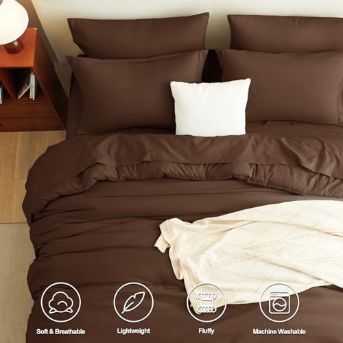 CozyLux King Size Comforter Set Brown, 7 Pieces Bed in a Bag King Comforter Set with Sheets, Soft Bedding Set with Down Alternative Comforter, Fitted Sheets, Flat Sheets, Pillow Shams and Pillowcases CozyLux