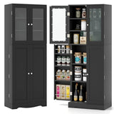 Giantex Pantry Organizers and Storage, 63.5” Tall Kitchen Cabinet, Food Buffet Cupboard with Glass Doors, Shelves with Baffle, Wooden Freestanding Giantex