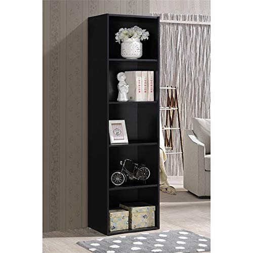 Hodedah 5-Shelf Black Bookcase for Organised Storage and Display - WoodArtSupply