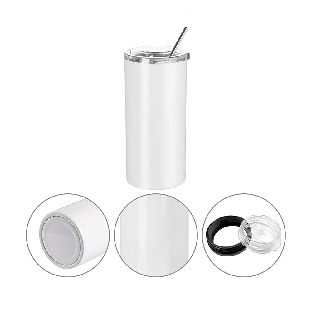 PYD Life Sublimation Blanks Tumbler Skinny Slim 12 OZ Straight Stainless Steel Can Cooler Insulater with 2 Lids and Metal Straw Sublimation Mugs Cups 4 Pack PYD Life