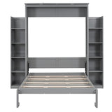 MERITLINE Full Murphy Bed Kit with Storage 8 Shelves and LED Lights, Wood Murphy Bed Cabinet Murphy Bed in a Cabinet Grey Murphy Wall Bed Units Full Size, LP00069 MERITLINE
