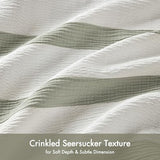 Madison Park Essentials Striped Comforter Set Queen Size, Yarn-Dyed Reversible Comforter with Minimalist Stripes, Crinkled Texture Bedding Set for All-Season Lightweight Warmth, Merritt Sage Green Madison Park