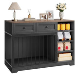 IDEALHOUSE 47” Large Dog Crate, Dog Kennel Indoor with 2 Drawers and 4 Shelves, Dog Crate Furniture TV Stand, Wooden Dog Cage for Medium Large Dogs, Black IDEALHOUSE